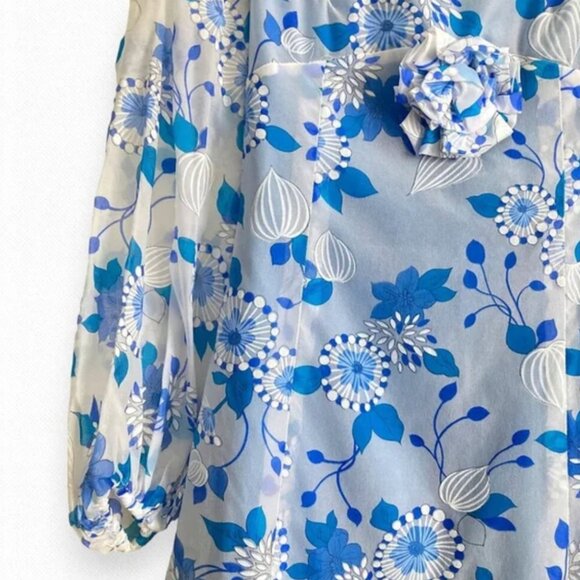Vintage Rare Prom 70s Handmade Floral Maxi Dress Sky Baby Blue Babydoll Sheer Xs - Picture 7 of 9